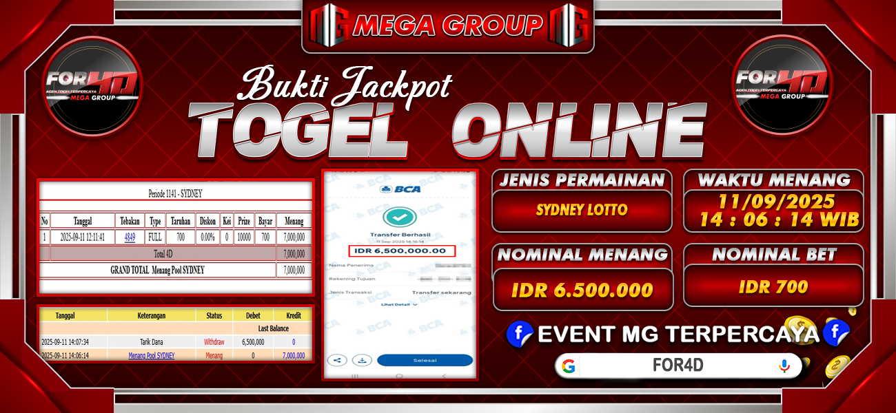 Bukti JP situs For4D hari Kamis, 11 September 2025