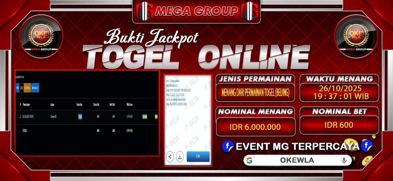 Bukti JP situs Okewla hari Minggu, 26 Oktober 2025